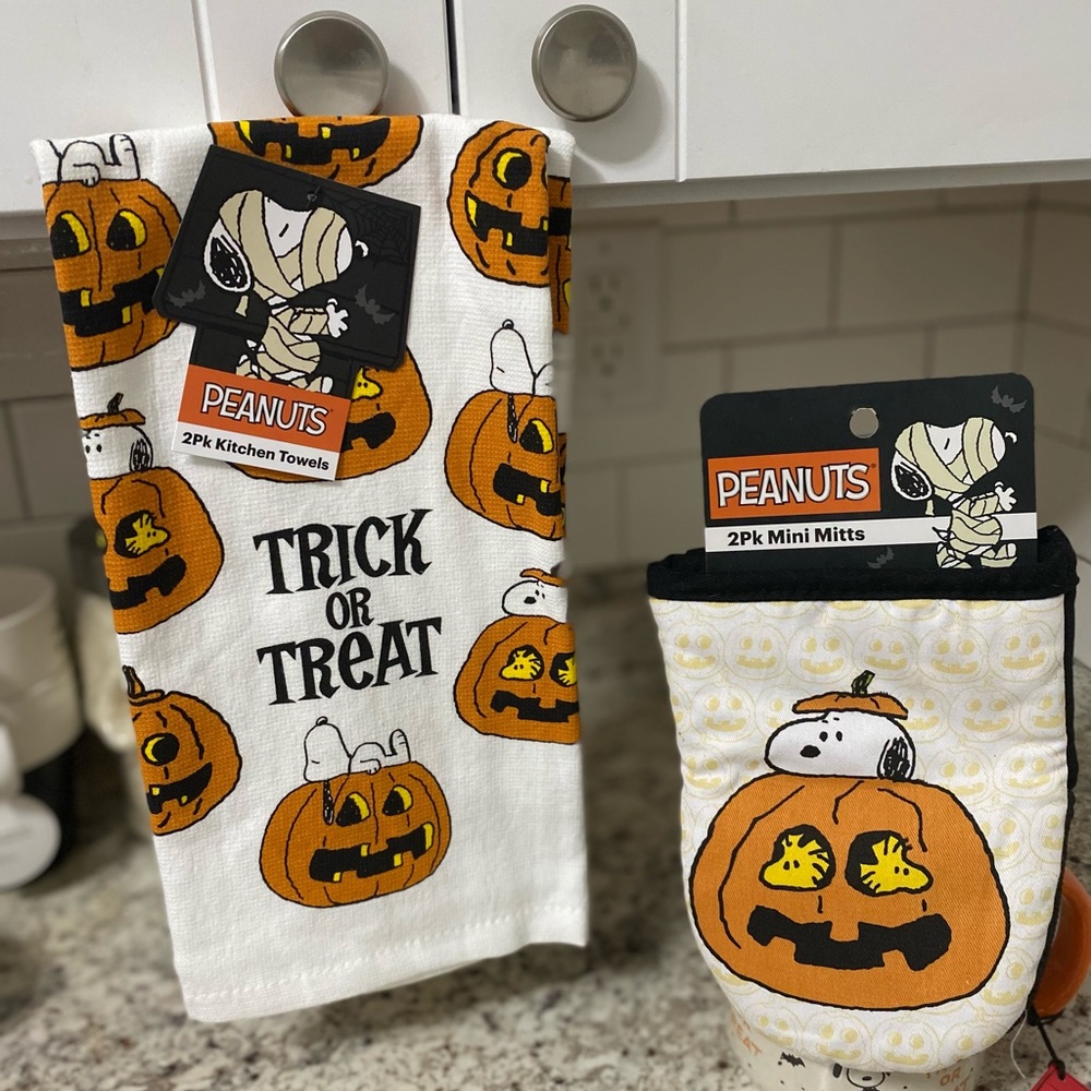 Snoopy 4 piece kitchen towels and oven mitts new
